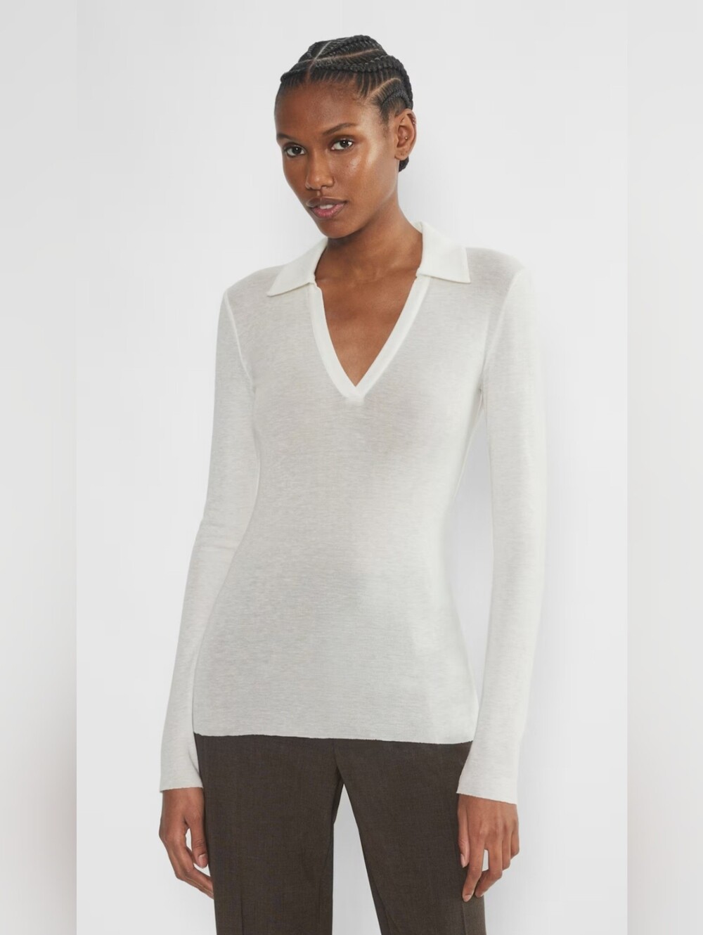 $55 NWT! Aritzia Light Birch Ivory Cream Collared Knit Polo Sweater Size S